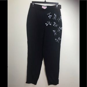 BYBLOS Vintage 80s Straight Pants Embellished Flowers Appliqué Floral Neutral